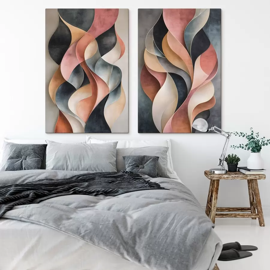 Tableau Vagues abstraites dans des nuances de noir et de terre cuite m30816