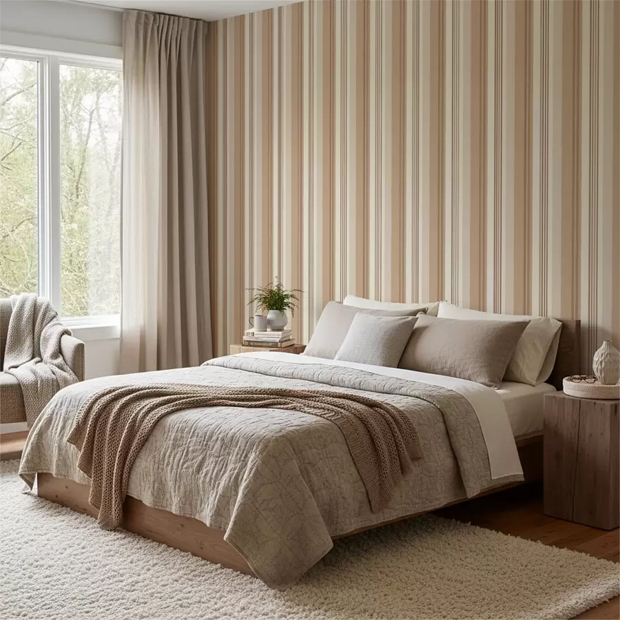 Papier peint Rayures dans des tons chauds de beige et de marron a01248v4