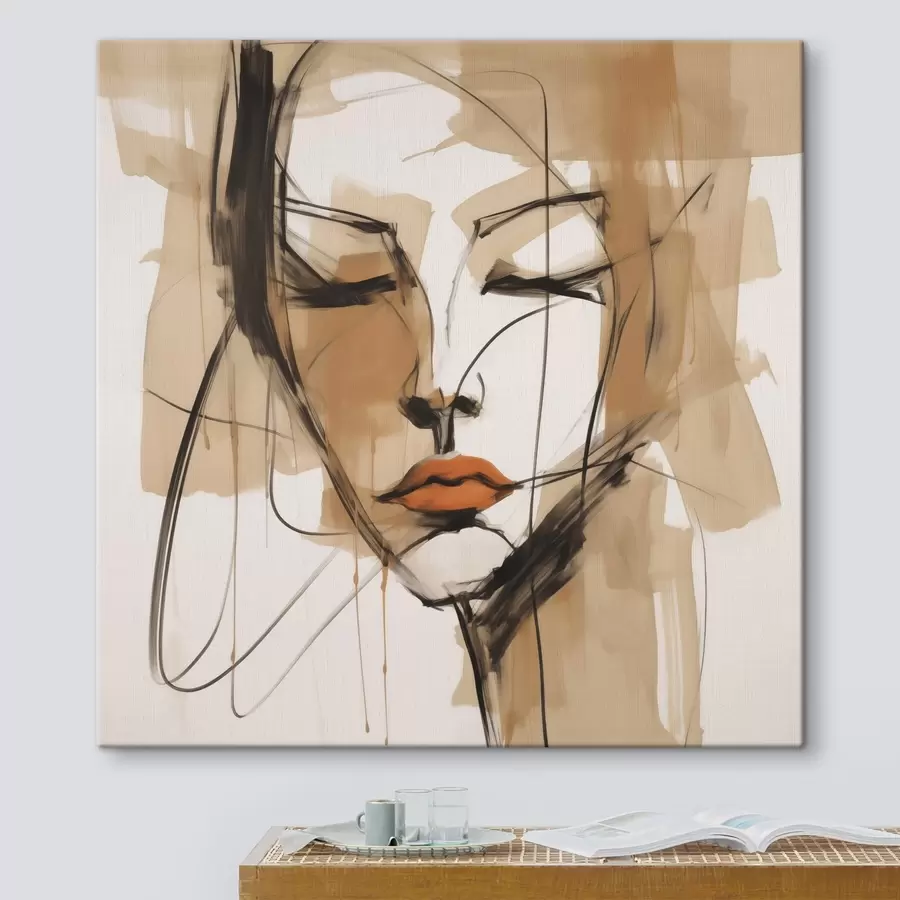 Tableau Portrait féminin abstrait, imitation de peinture s50185