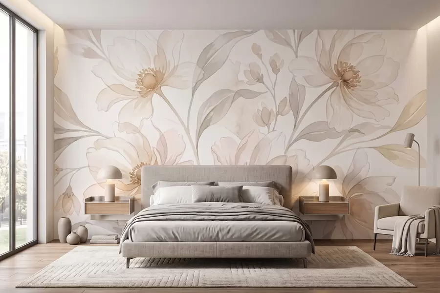 Papier peint Des pivoines aériennes aux douces nuances de beige poudré w10002