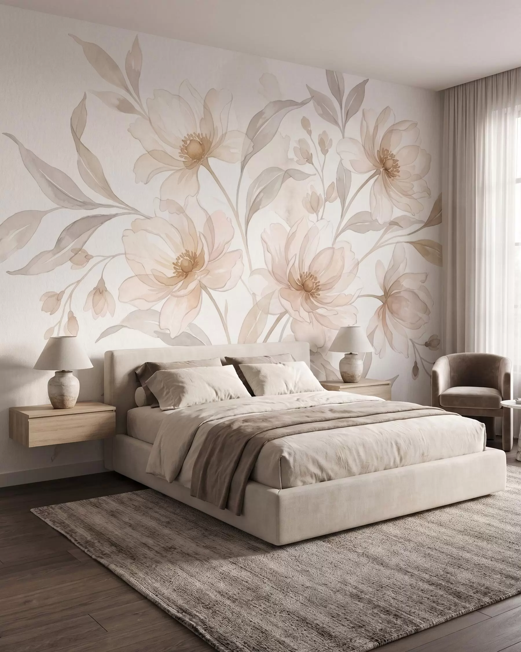 Papier peint Des pivoines aériennes aux douces nuances de beige poudré w10002