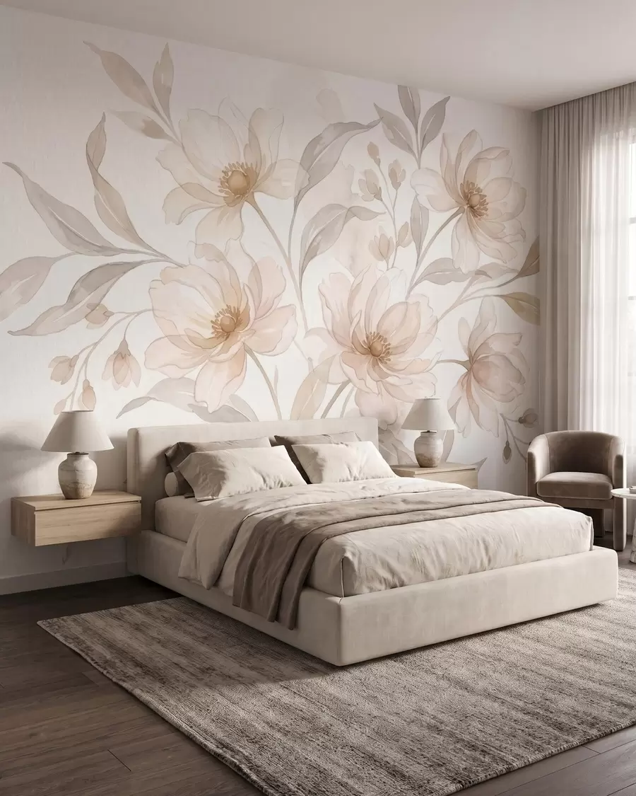 Papier peint Des pivoines aériennes aux douces nuances de beige poudré w10002