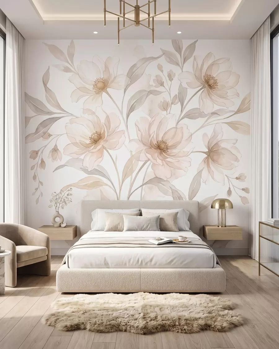 Papier peint Des pivoines aériennes aux douces nuances de beige poudré w10002