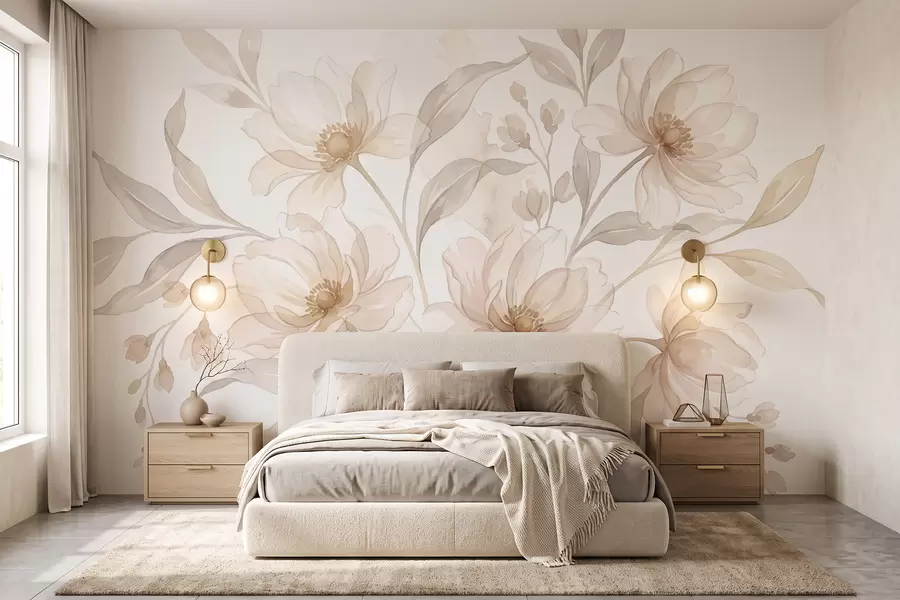 Papier peint Des pivoines aériennes aux douces nuances de beige poudré w10002