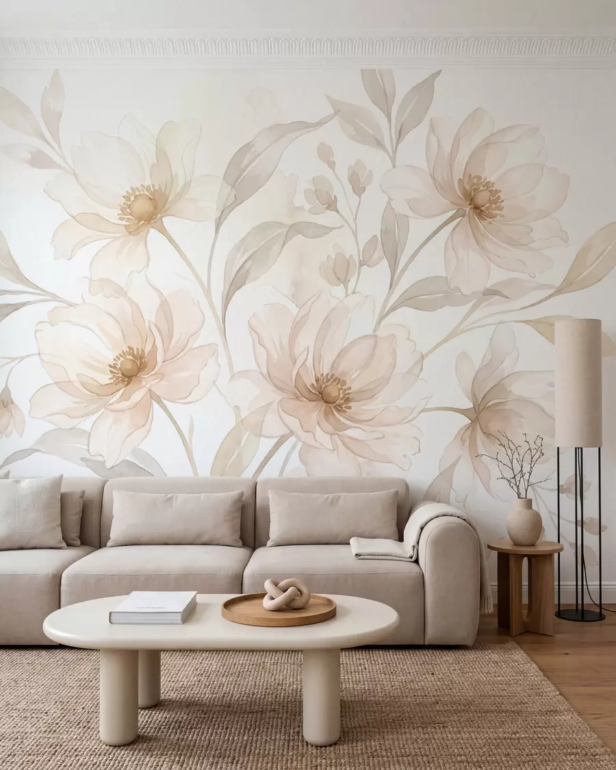 Papier peint Des pivoines aériennes aux douces nuances de beige poudré w10002