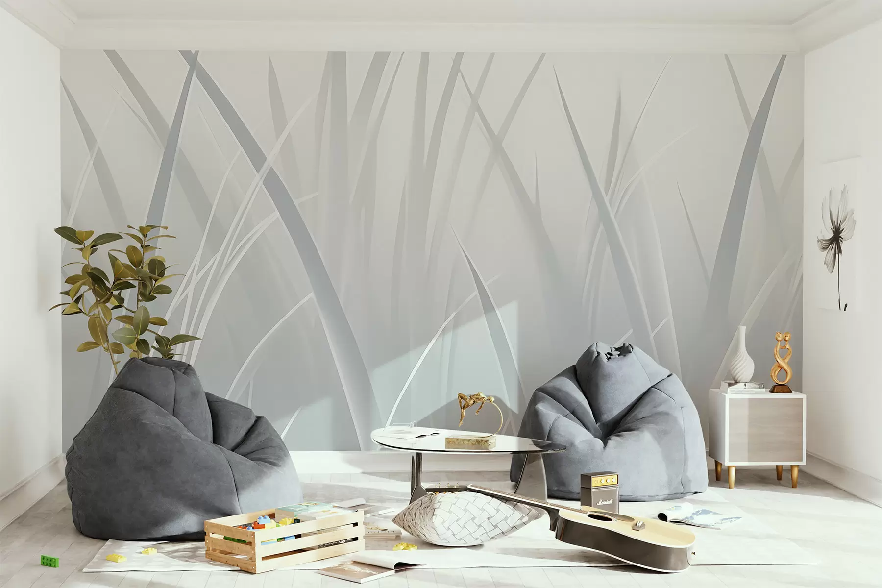 Papier peint Herbe, feuilles coupantes w05836