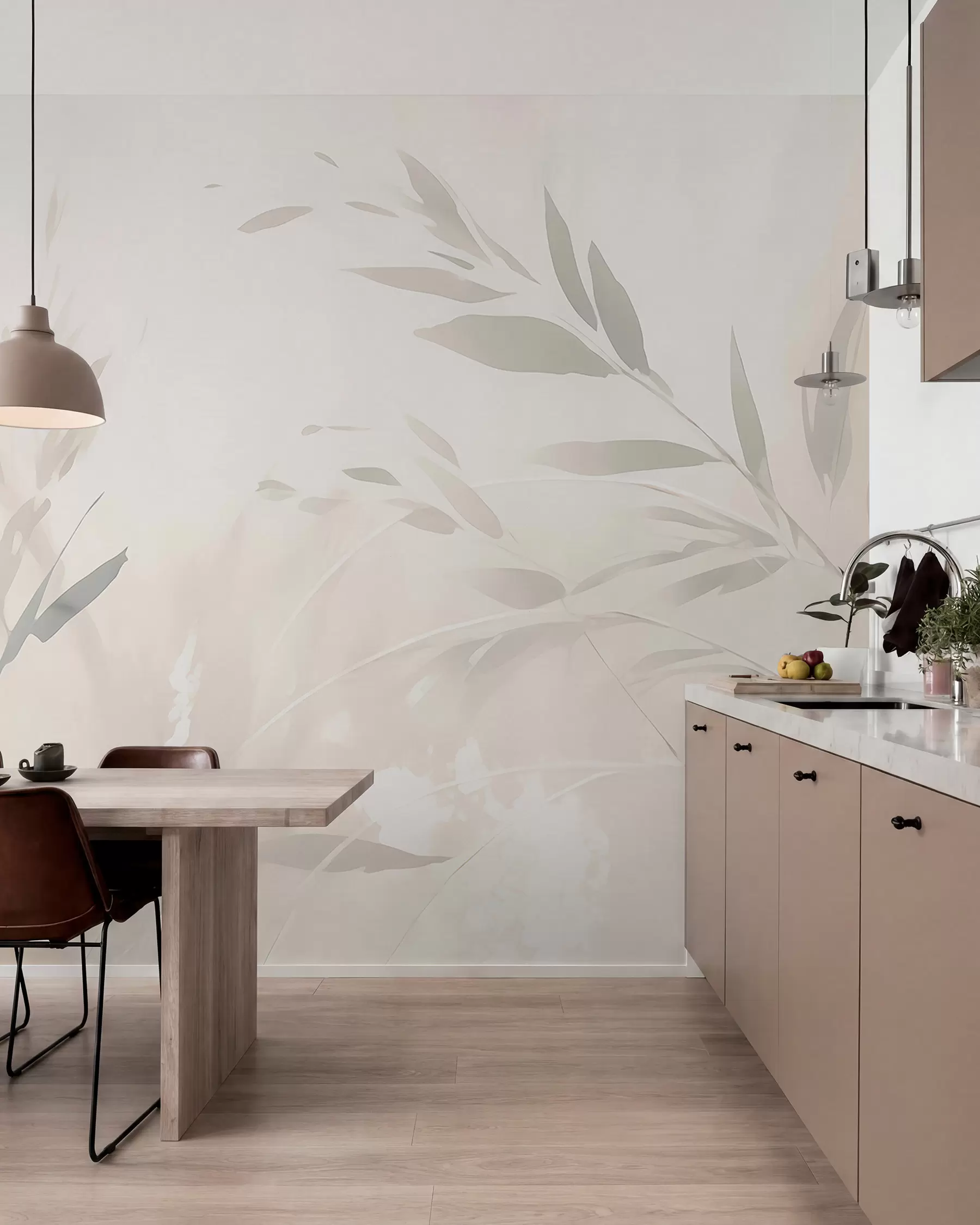 Papier peint Rameaux de feuilles pâles w05837