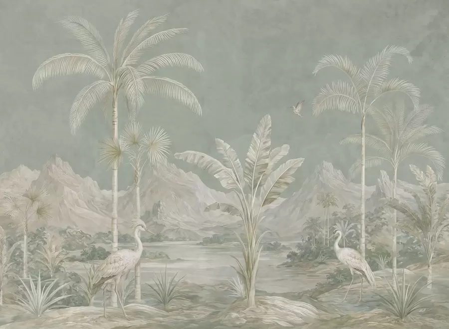 Papier peint Paysage tropical aux douces nuances de vert w05819