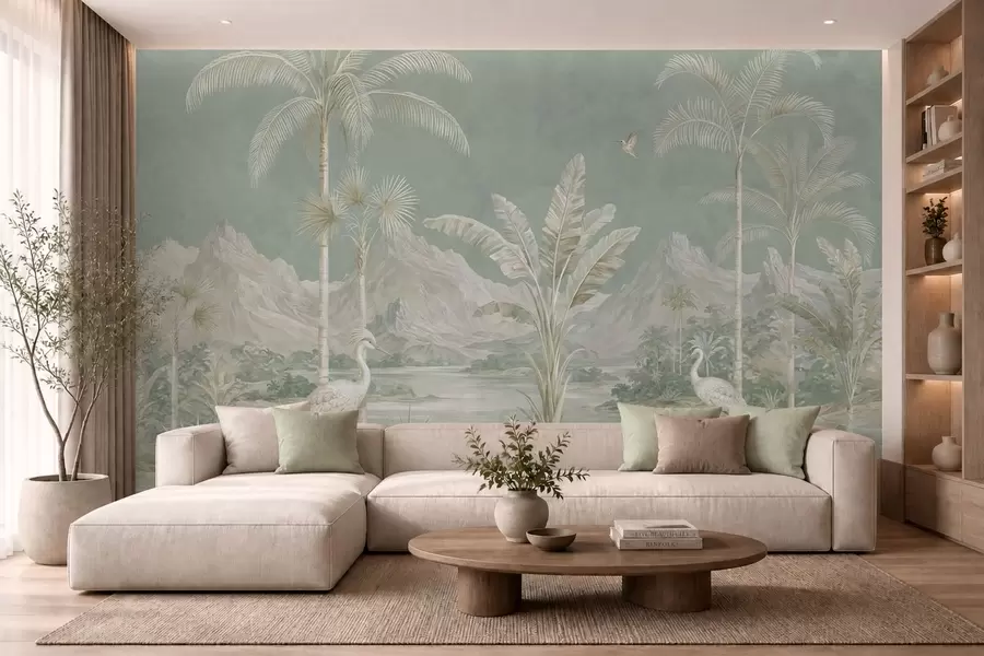 Papier peint Paysage tropical aux douces nuances de vert w05819