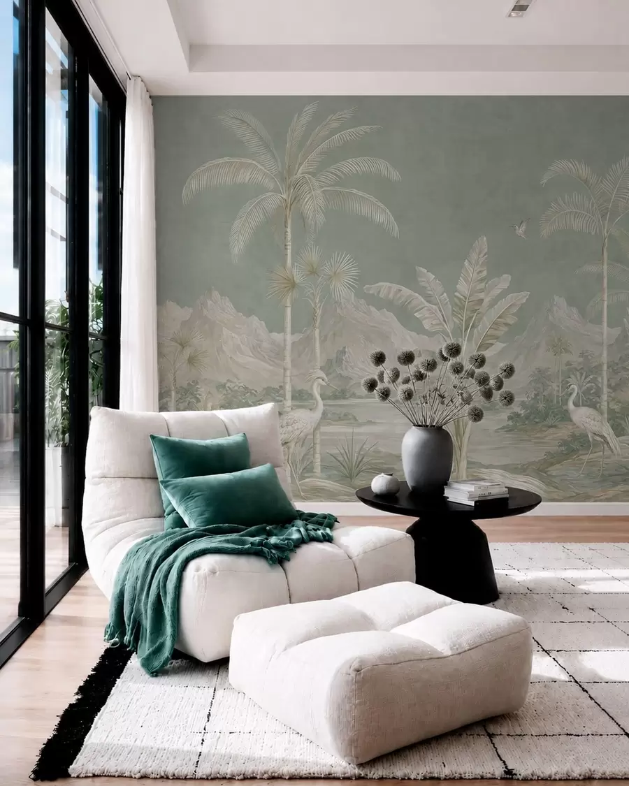 Papier peint Paysage tropical aux douces nuances de vert w05819
