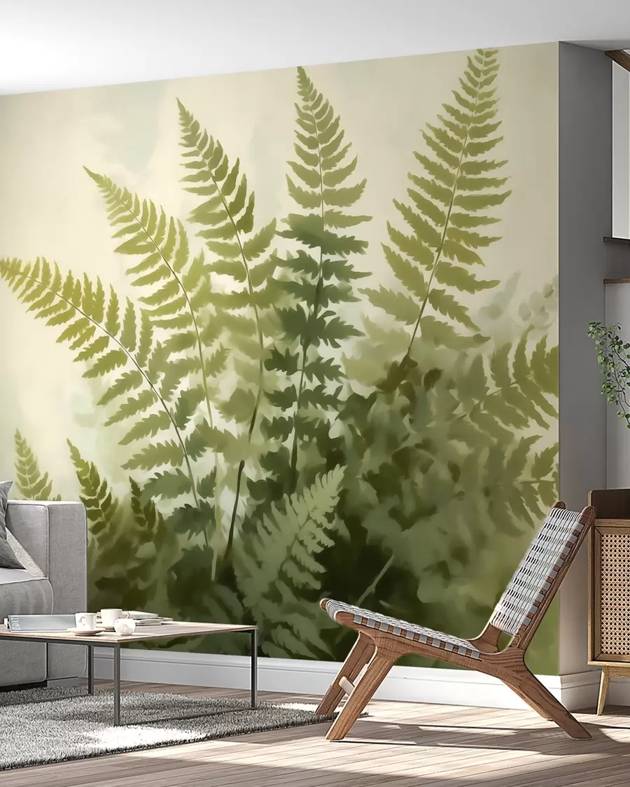 Papier peint Feuilles de fougère stylisées de manière abstraite, imitation de peinture w05852