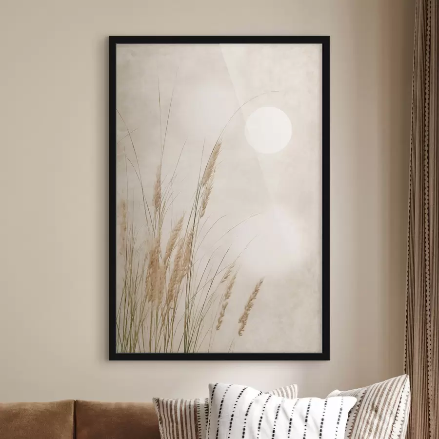 Papier peint De hautes tiges d'herbe sèche, un arrière-plan à la texture floue, une pleine lune dans un ciel clair f50202