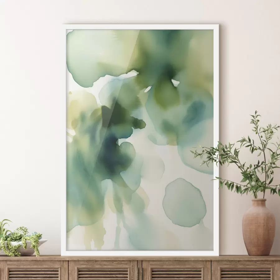 Papier peint Peinture à l'aquarelle de style abstrait, aux formes fluides dans des nuances de vert f50206