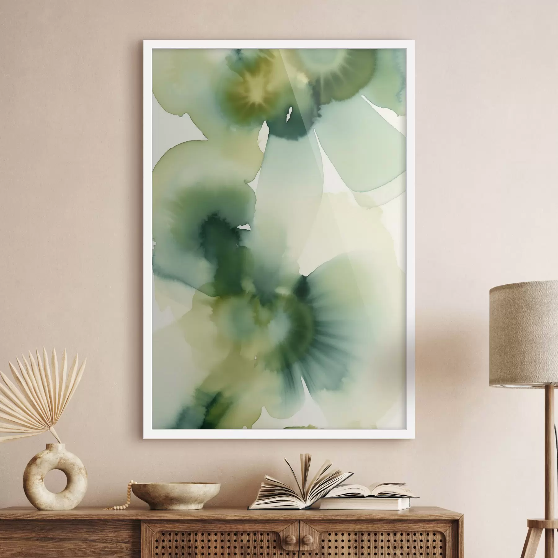 Papier peint Peinture à l'aquarelle de style abstrait, aux formes fluides dans des nuances de vert f50207