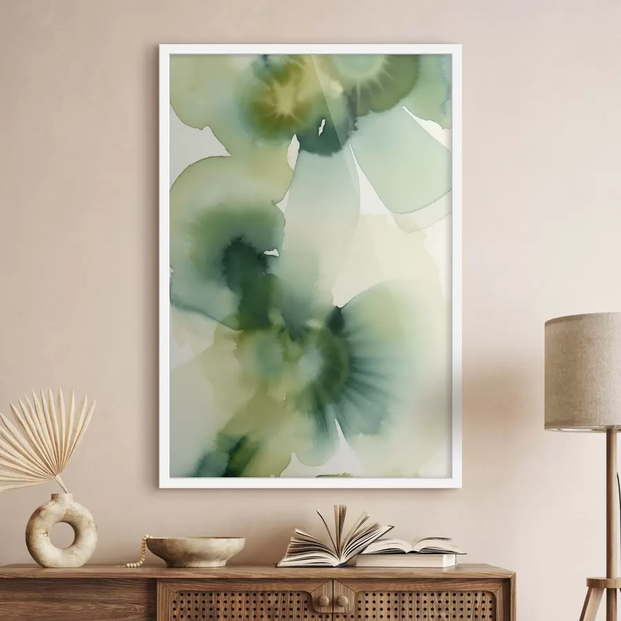 Papier peint Peinture à l'aquarelle de style abstrait, aux formes fluides dans des nuances de vert f50207