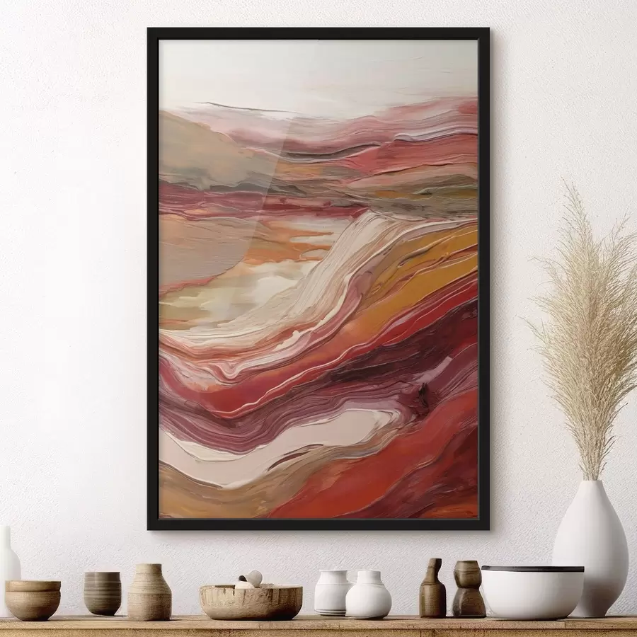 Papier peint Paysage abstrait composé de couches texturées de rouge, d'orange et de beige f50216