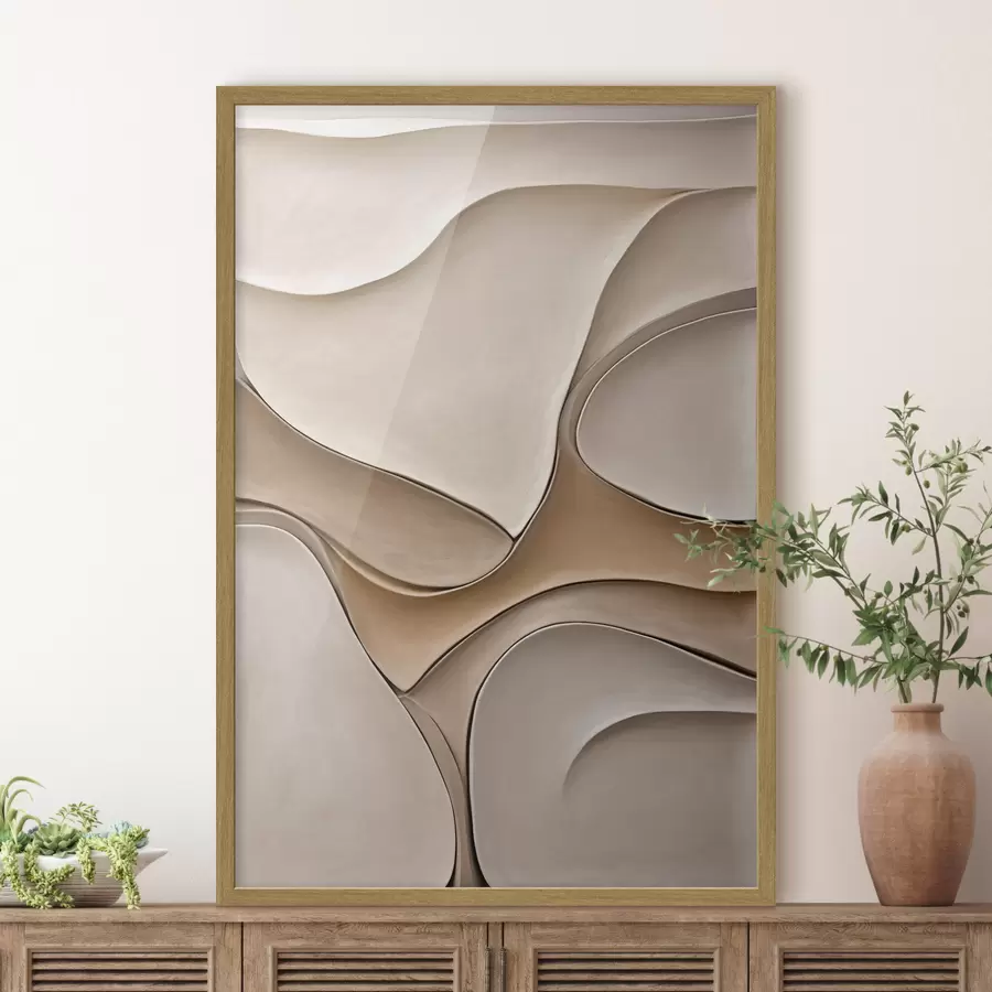 Papier peint Des formes abstraites, fluides et organiques, dans des tons neutres de beige et de crème, une œuvre d'art texturée f50225