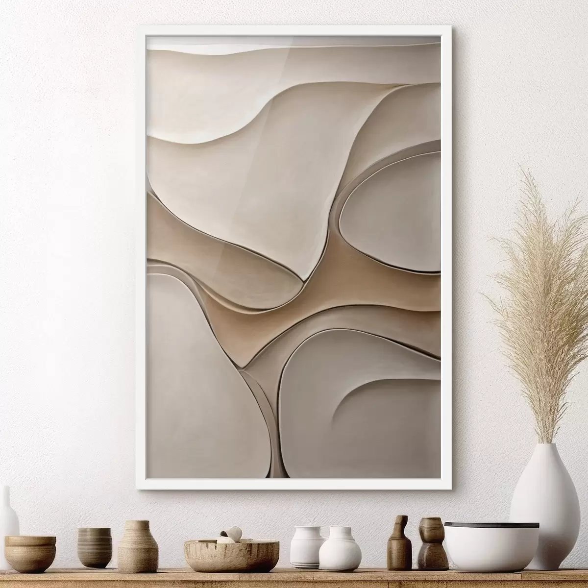 Poster Des formes abstraites, fluides et organiques, dans des tons neutres de beige et de crème, une œuvre d'art texturée f50225