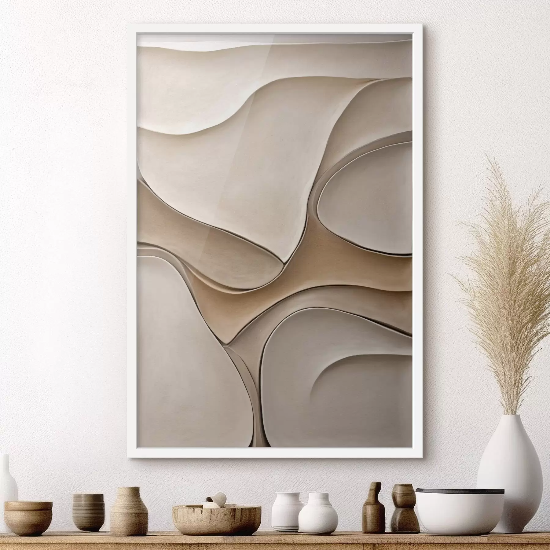 Papier peint Des formes abstraites, fluides et organiques, dans des tons neutres de beige et de crème, une œuvre d'art texturée f50225