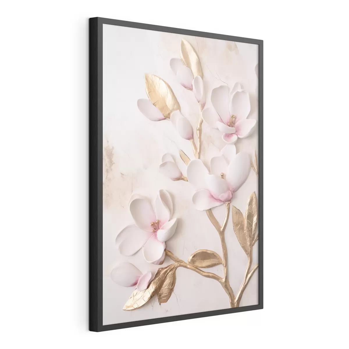 Poster Fleurs de magnolia d'un rose délicat, texturées, rehaussées de touches jaunes f50230