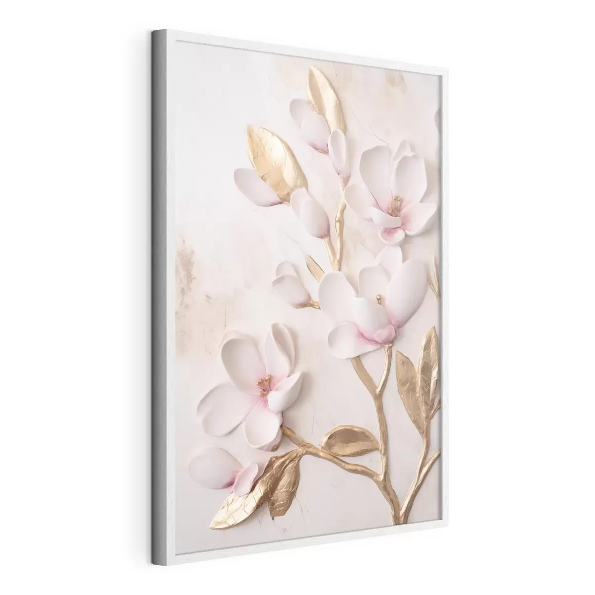 Poster Fleurs de magnolia d'un rose délicat, texturées, rehaussées de touches jaunes f50230