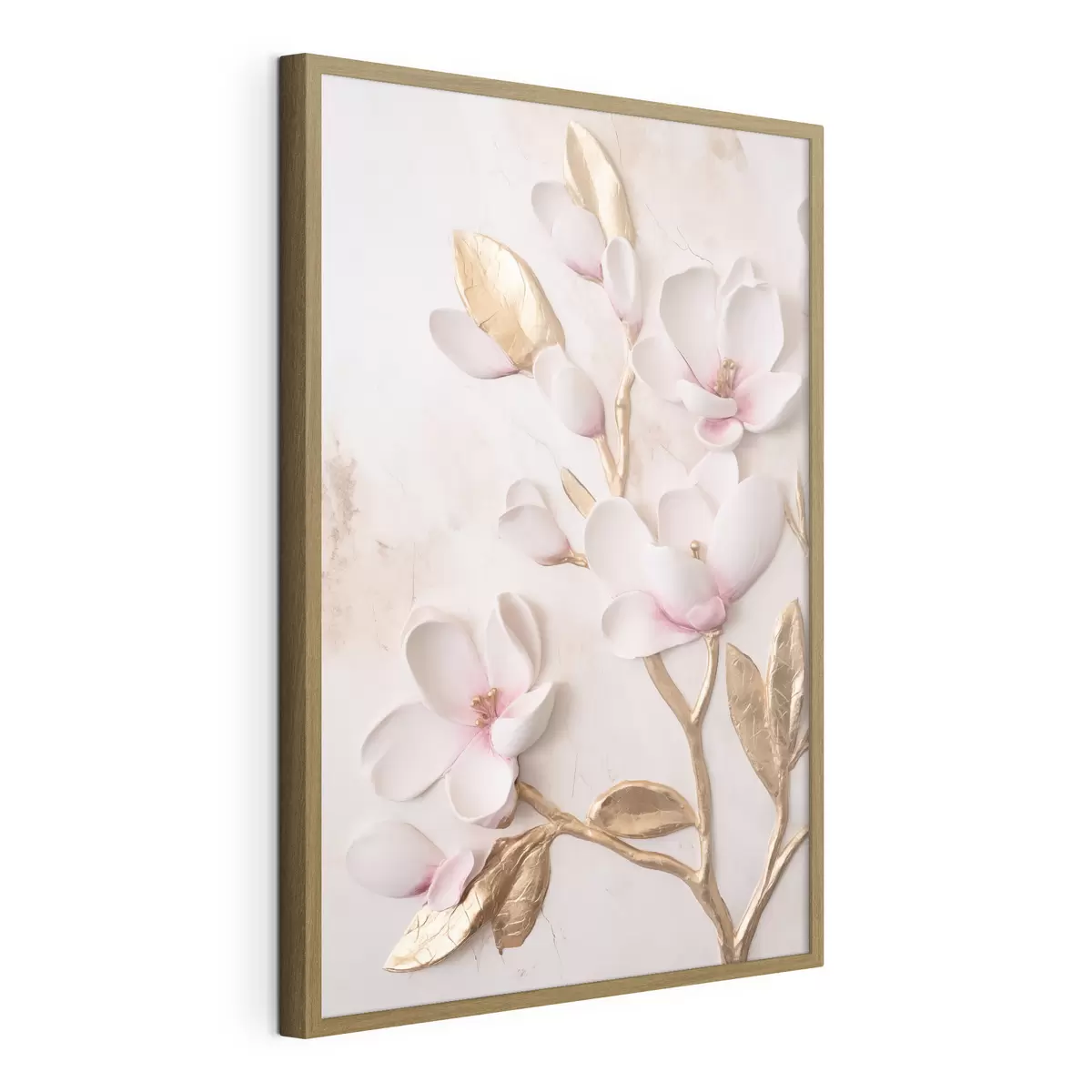Poster Fleurs de magnolia d'un rose délicat, texturées, rehaussées de touches jaunes f50230