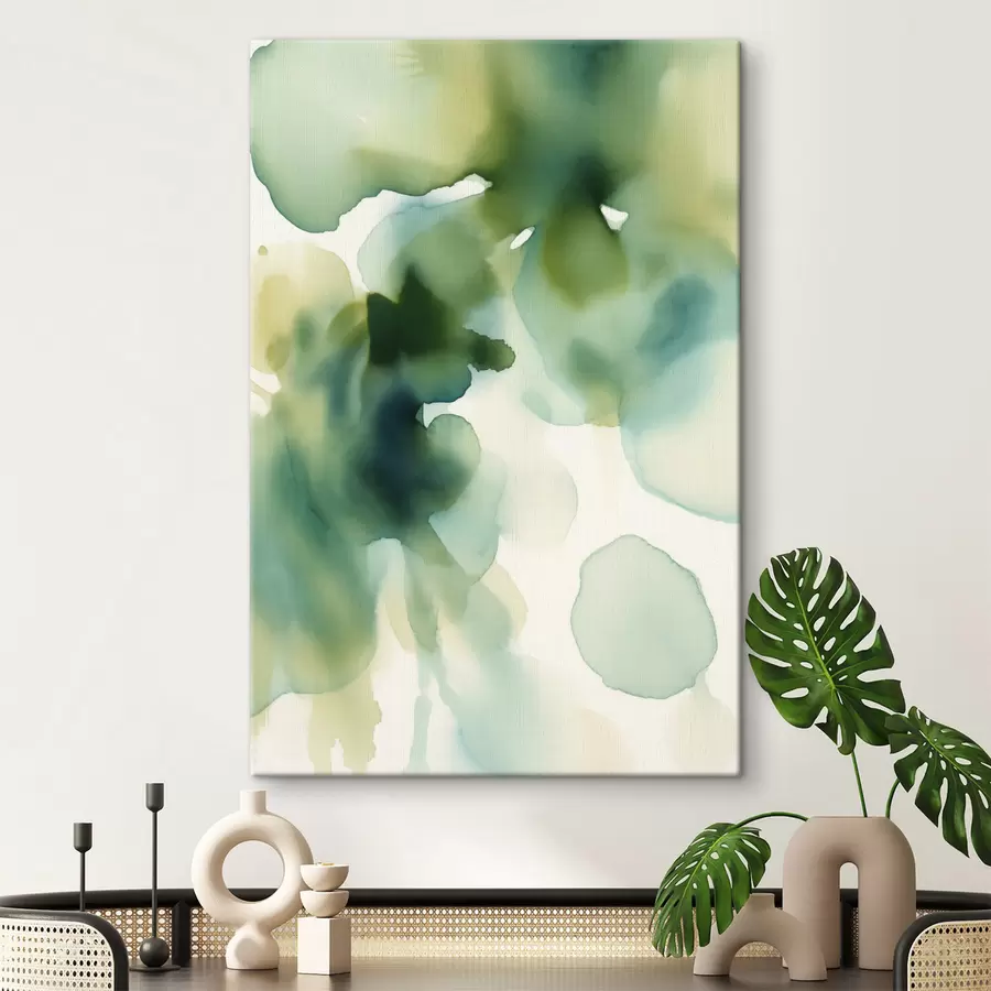 Tableau Peinture à l'aquarelle de style abstrait, aux formes fluides dans des nuances de vert s50206