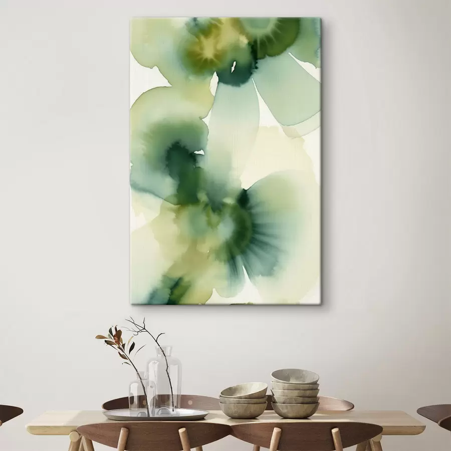 Tableau Peinture à l'aquarelle de style abstrait, aux formes fluides dans des nuances de vert s50207