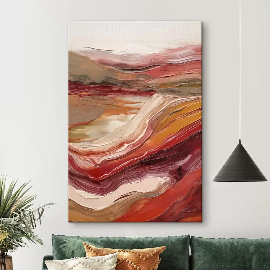 Tableau Paysage abstrait composé de couches texturées de rouge, d'orange et de beige s50216