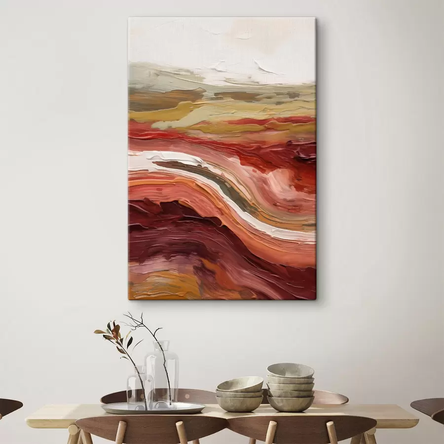 Tableau Paysage abstrait composé de couches texturées de rouge, d'orange et de beige s50217