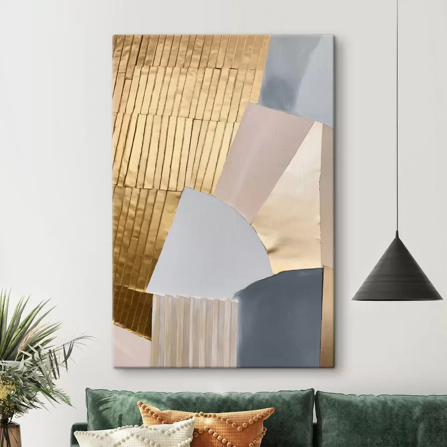 Tableau Formes géométriques abstraites aux textures jaunes, rose pâle et grises s50220