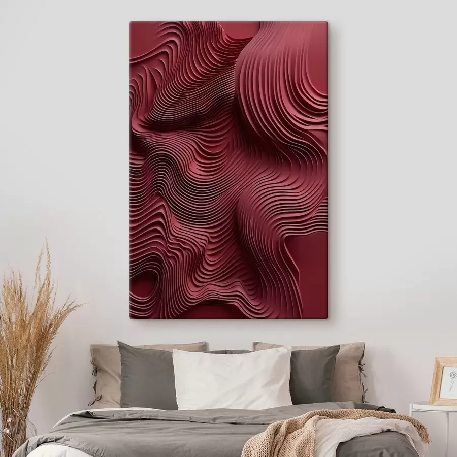 Tableau Rouge foncé, textures abstraites lisses, ondulées et superposées, art moderne s50222