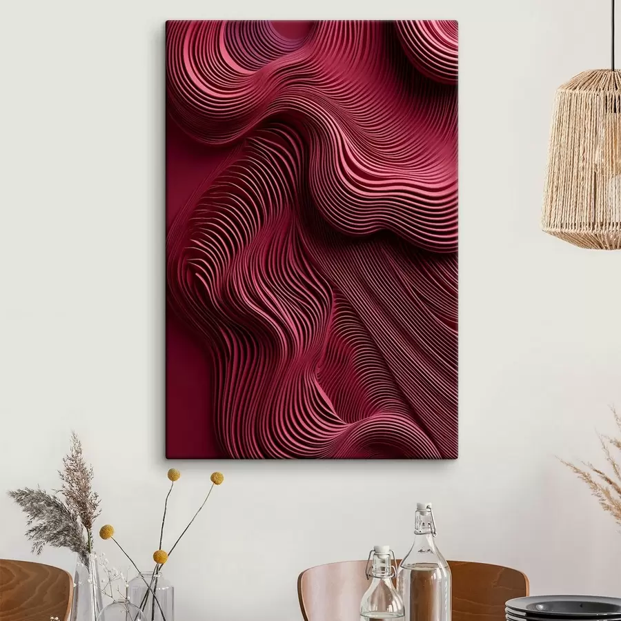 Tableau Rouge foncé, textures abstraites lisses, ondulées et superposées, art moderne s50223