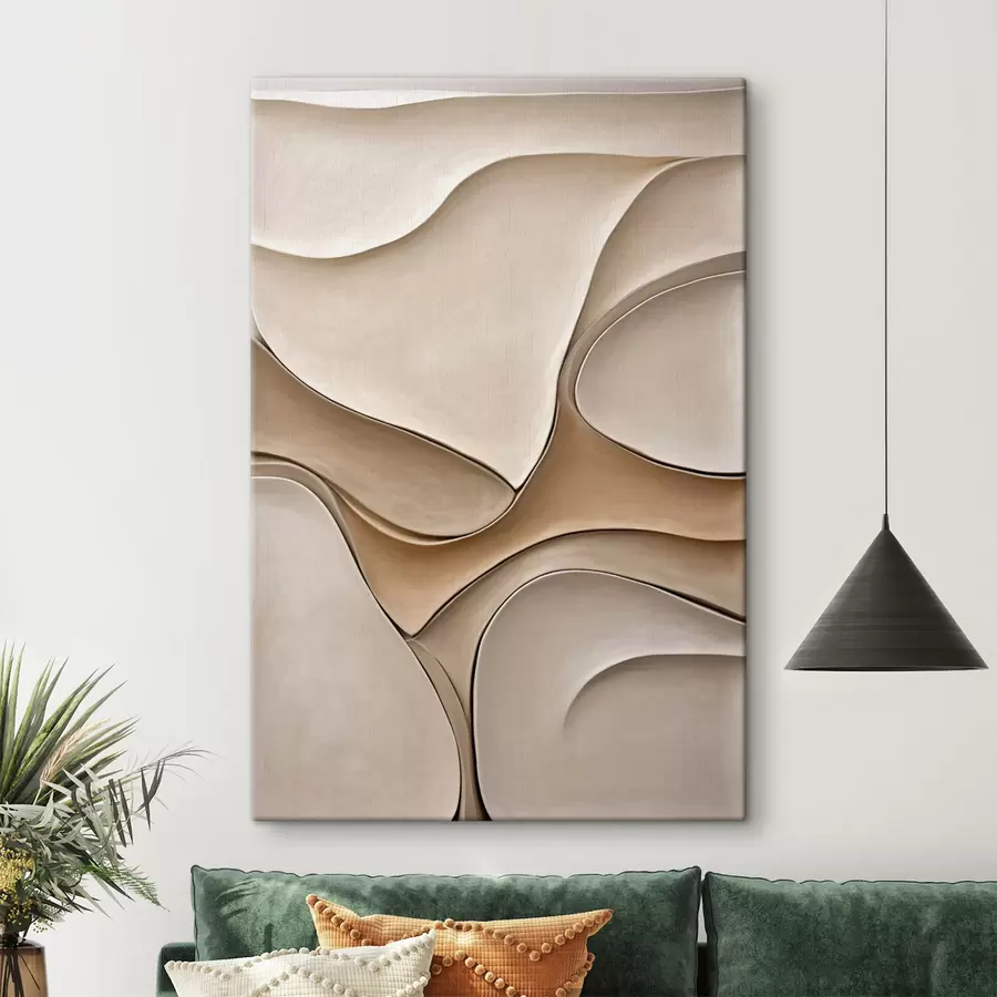 Tableau Des formes abstraites, fluides et organiques, dans des tons neutres de beige et de crème, une œuvre d'art texturée s50225