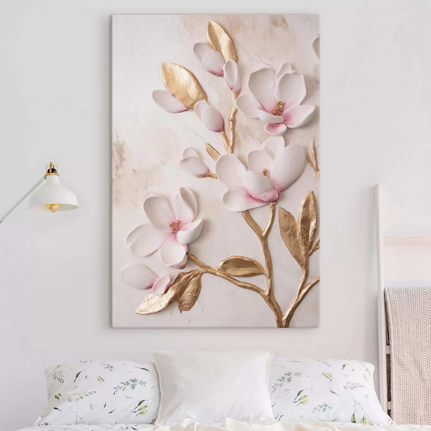 Tableau Fleurs de magnolia d'un rose délicat, texturées, rehaussées de touches jaunes s50230