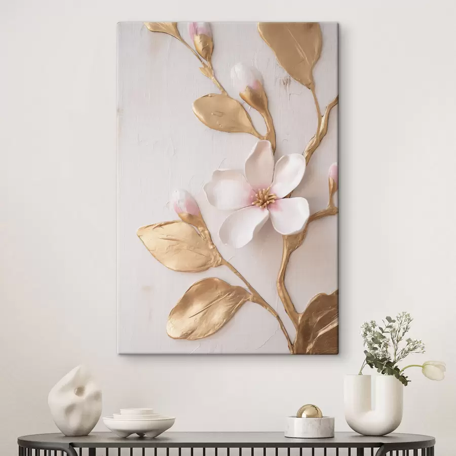 Tableau Fleurs de magnolia d'un rose délicat, texturées, rehaussées de touches jaunes s50231