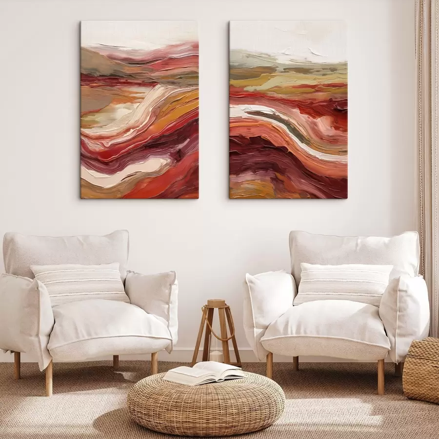 Tableau Paysage abstrait composé de couches texturées de rouge, d'orange et de beige m30841