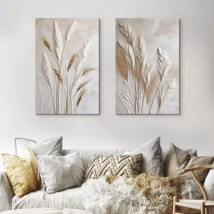 Tableau Tiges de blé séchées sur fond beige clair, textures naturelles m30842