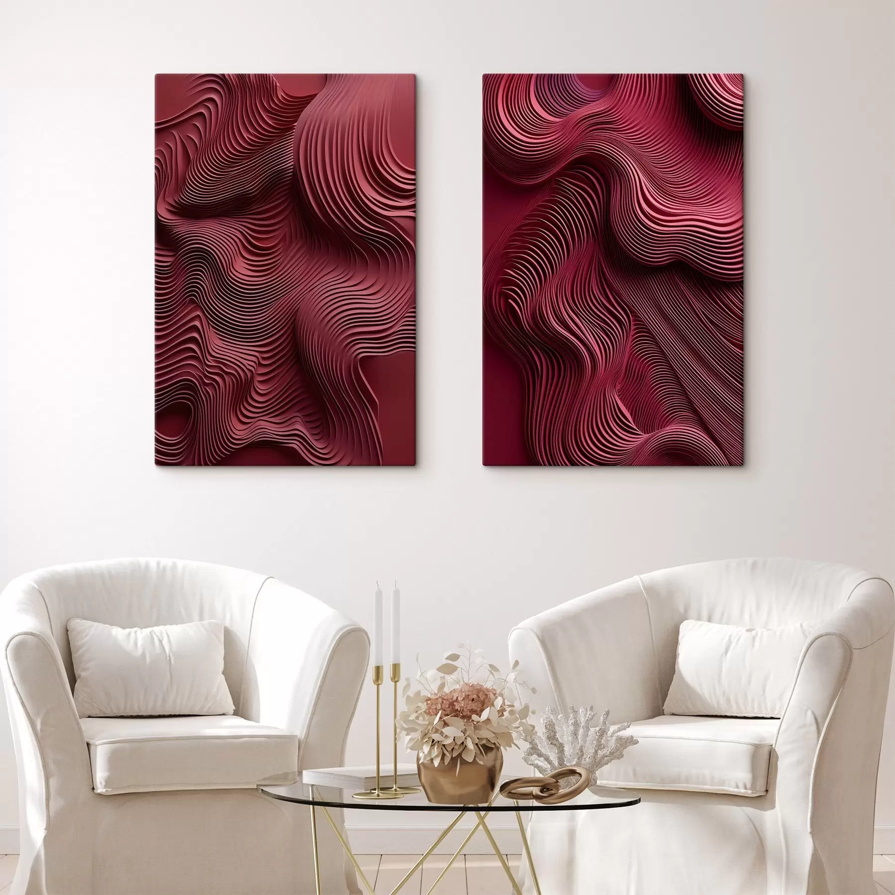 Tableau Rouge foncé, textures abstraites lisses, ondulées et superposées, art moderne m30844