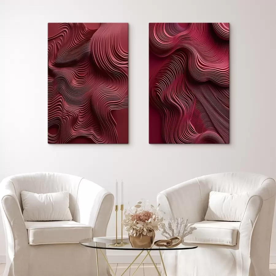 Tableau Rouge foncé, textures abstraites lisses, ondulées et superposées, art moderne m30844