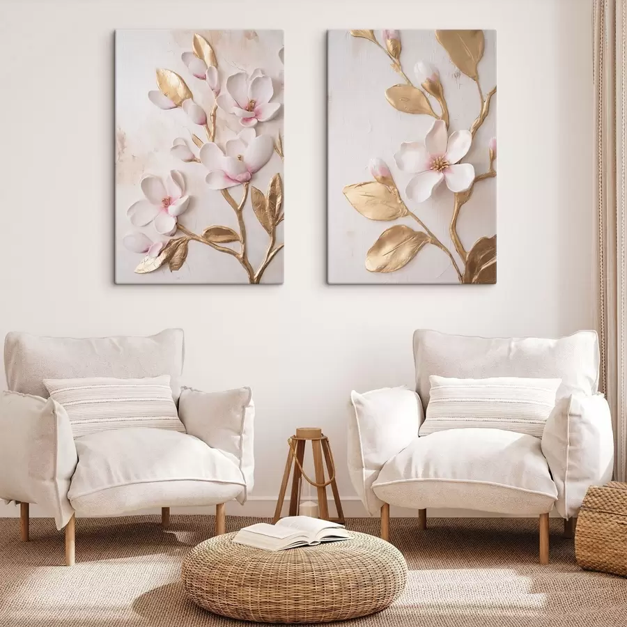 Tableau Fleurs de magnolia d'un rose délicat, texturées, rehaussées de touches jaunes m30848