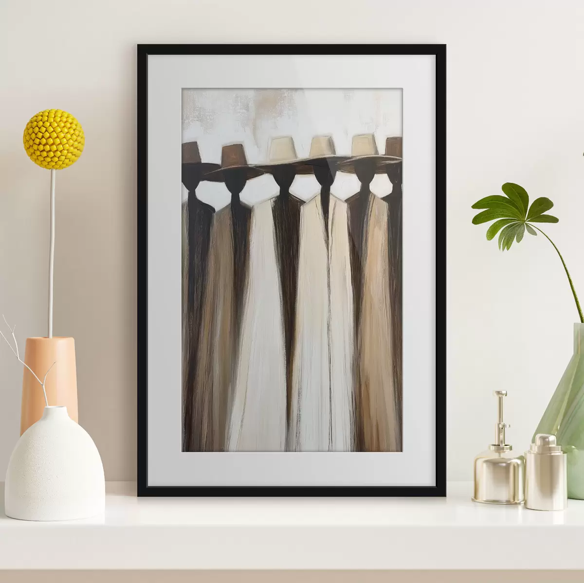 Poster Figures abstraites coiffées de chapeaux f50248