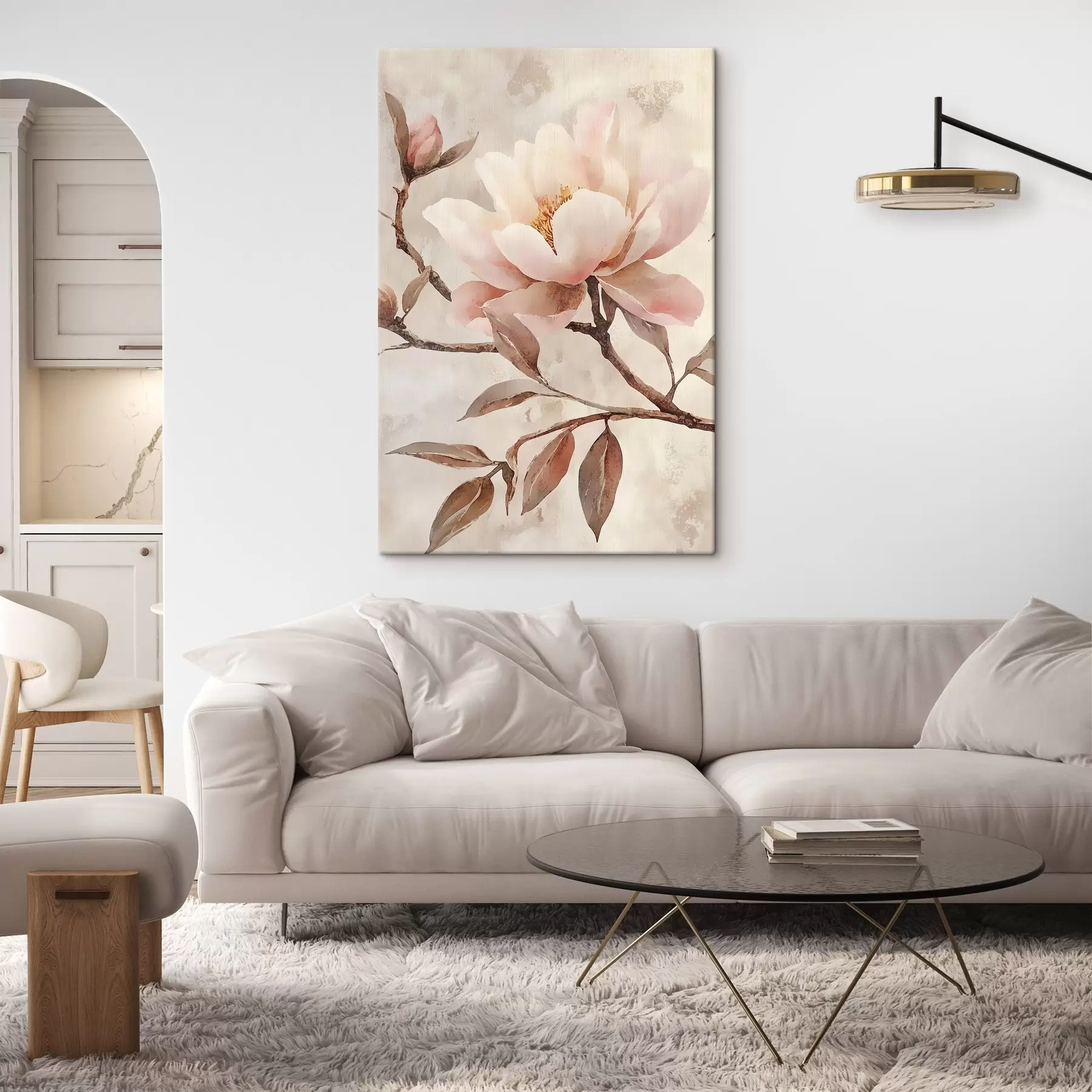 Tableau Branche avec des pivoines et des feuilles s50292