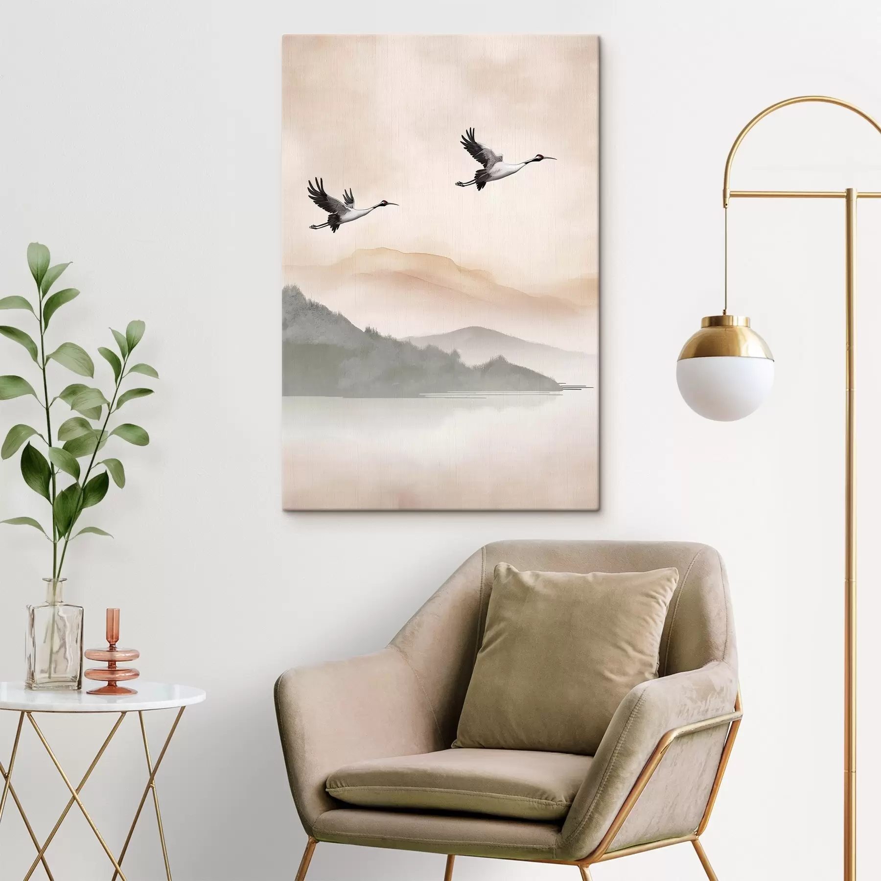 Tableau Des grues au-dessus des montagnes brumeuses s50299