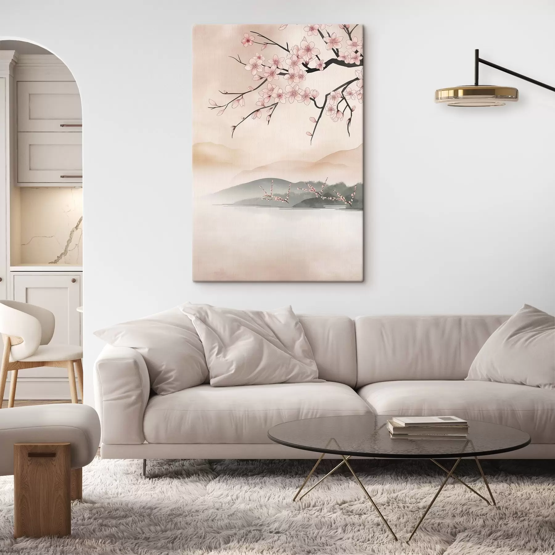 Tableau Fleurs de cerisier en pleine floraison et oiseaux dans les montagnes s50300