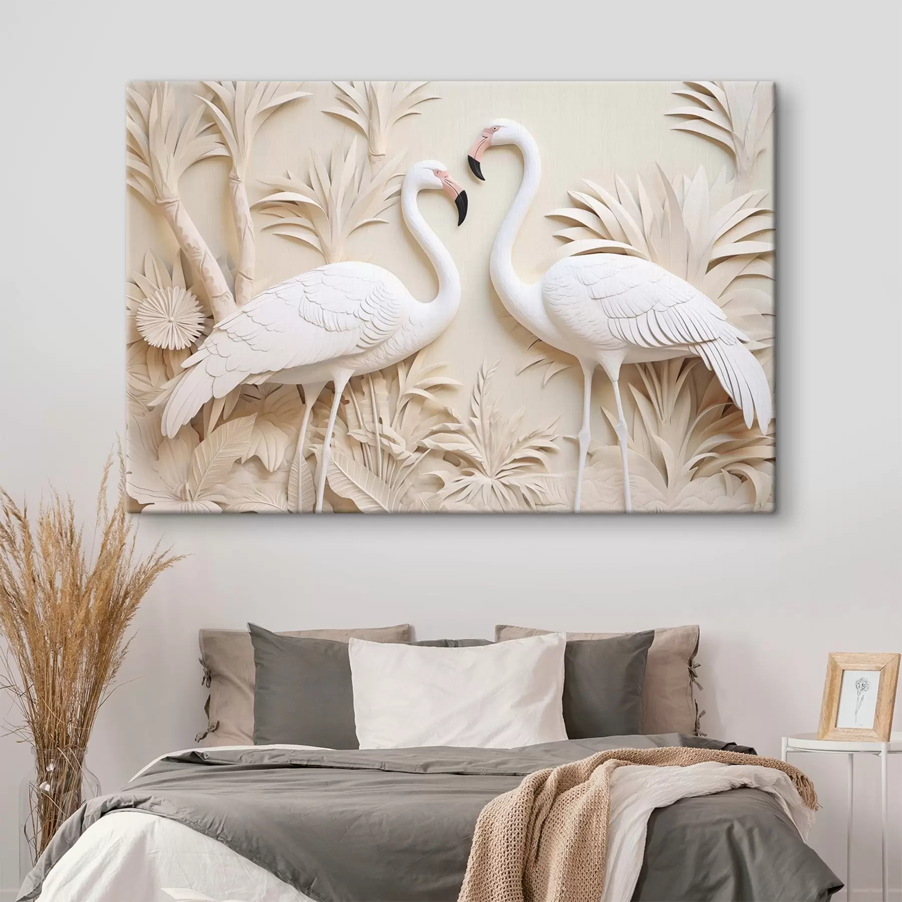 Tableau Un couple de flamants roses blancs s50303