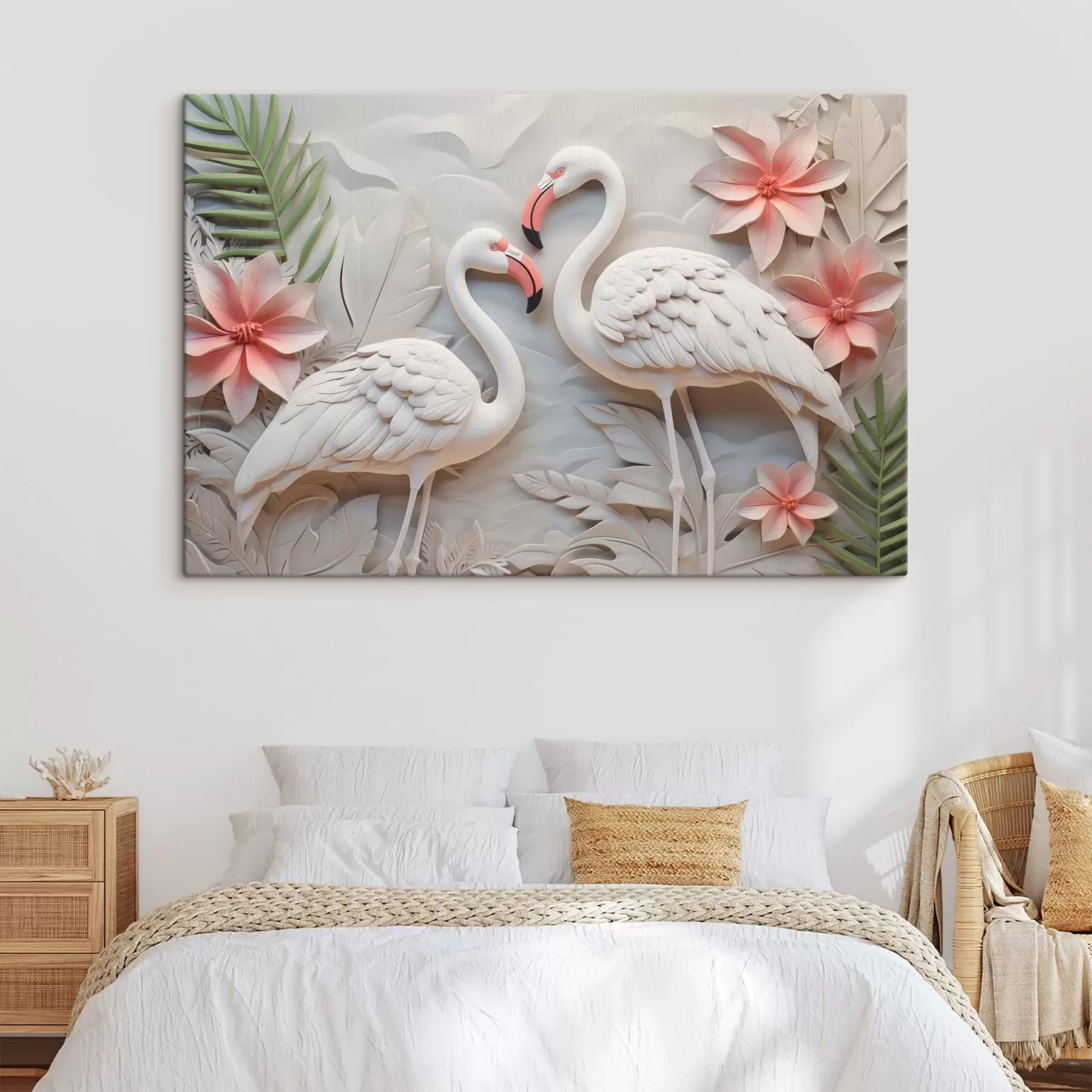 Tableau Des flamants roses au milieu du feuillage tropical s50304