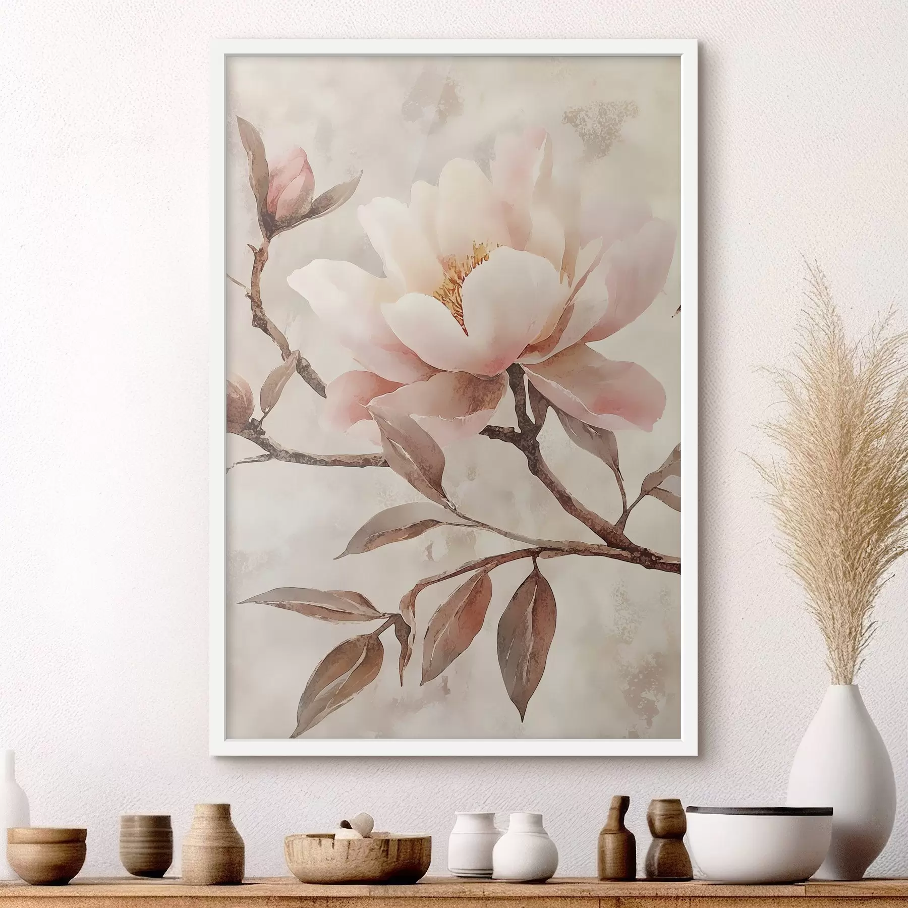 Papier peint Branche avec des pivoines et des feuilles f50292