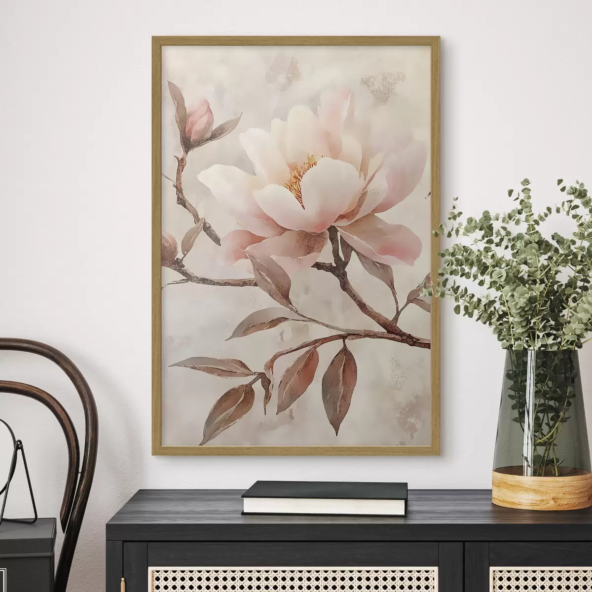 Poster Branche avec des pivoines et des feuilles f50292