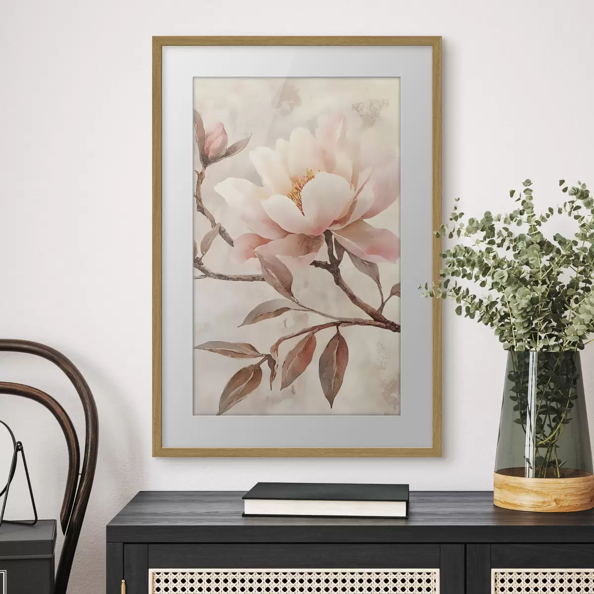Poster Branche avec des pivoines et des feuilles f50292